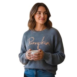 Wooden Ships Pumpkin Crewneck Sweater Womens XS Mohair Wool Chunky Oversized